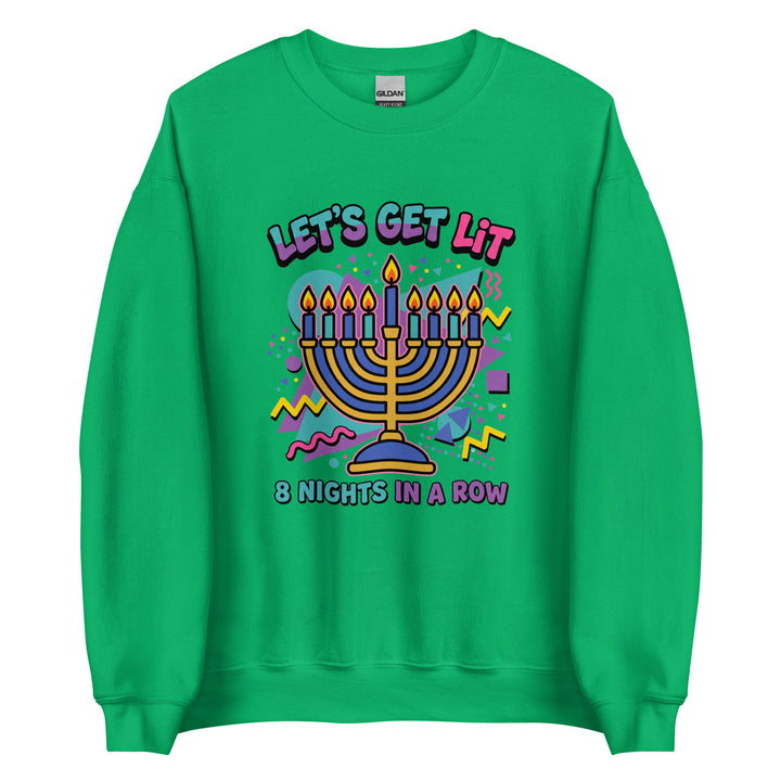 Lets Get Lit 90s Jewish pride sweatshirt in Irish Green - flat lay