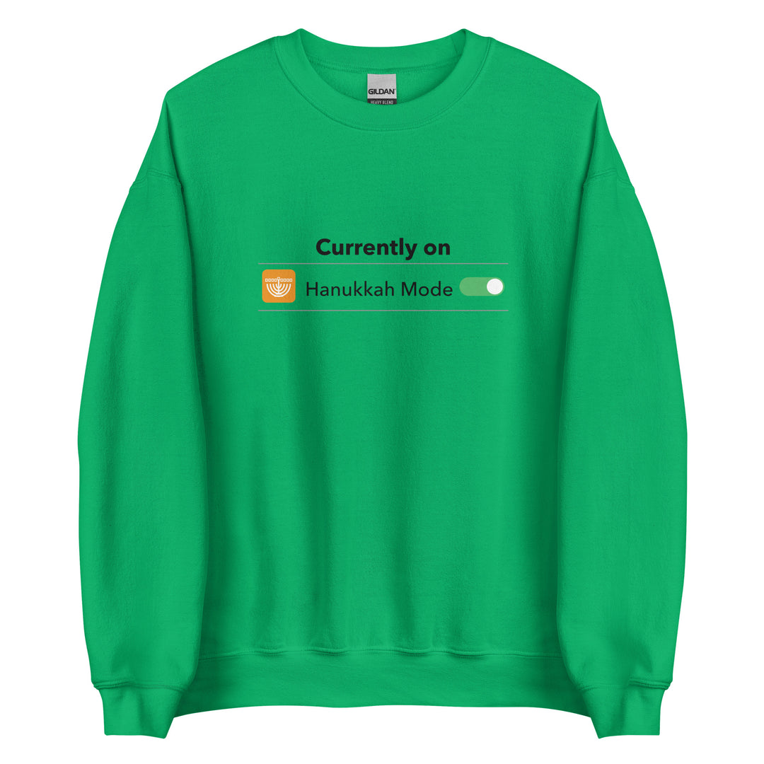 Hanukkah Mode Jewish pride sweatshirt in Irish Green - folded view
