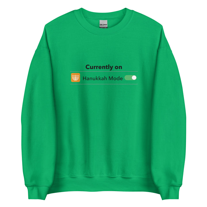 Hanukkah Mode Jewish pride sweatshirt in Irish Green - folded view
