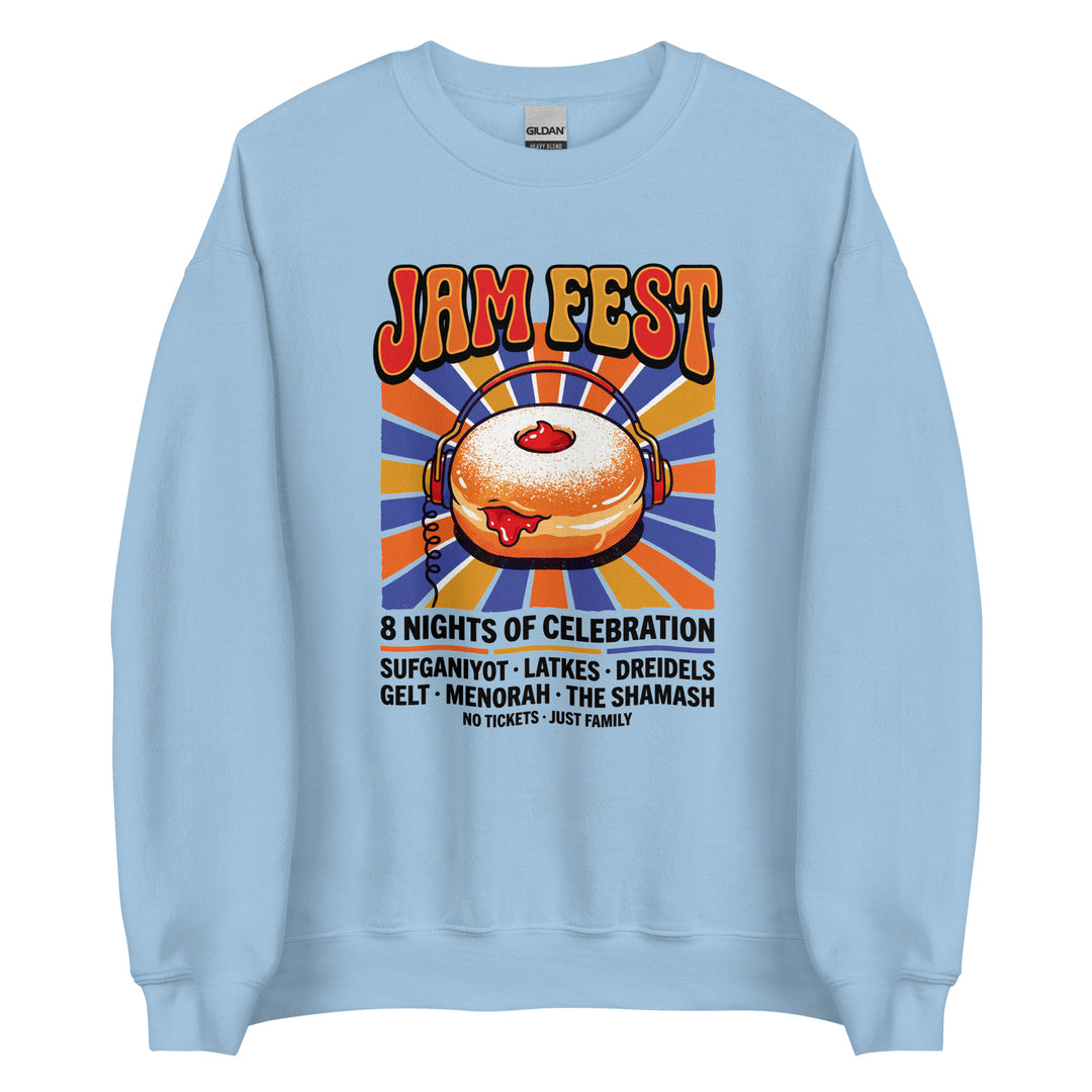 Jam Fest 8 Nights Jewish pride sweatshirt in Light Blue - front view