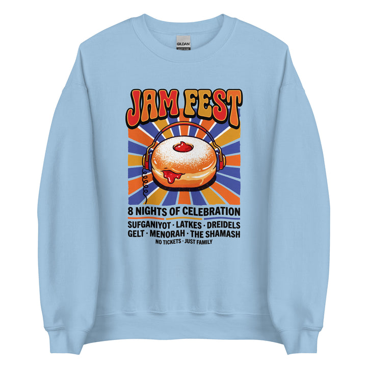 Jam Fest 8 Nights Jewish pride sweatshirt in Light Blue - front view