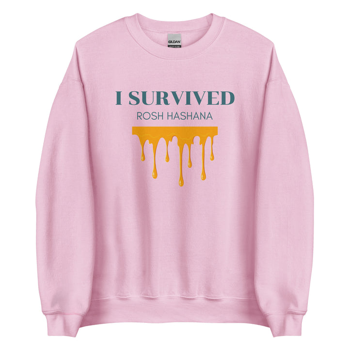I Survived Rosh HaShana Jewish pride sweatshirt in Light Pink - front view