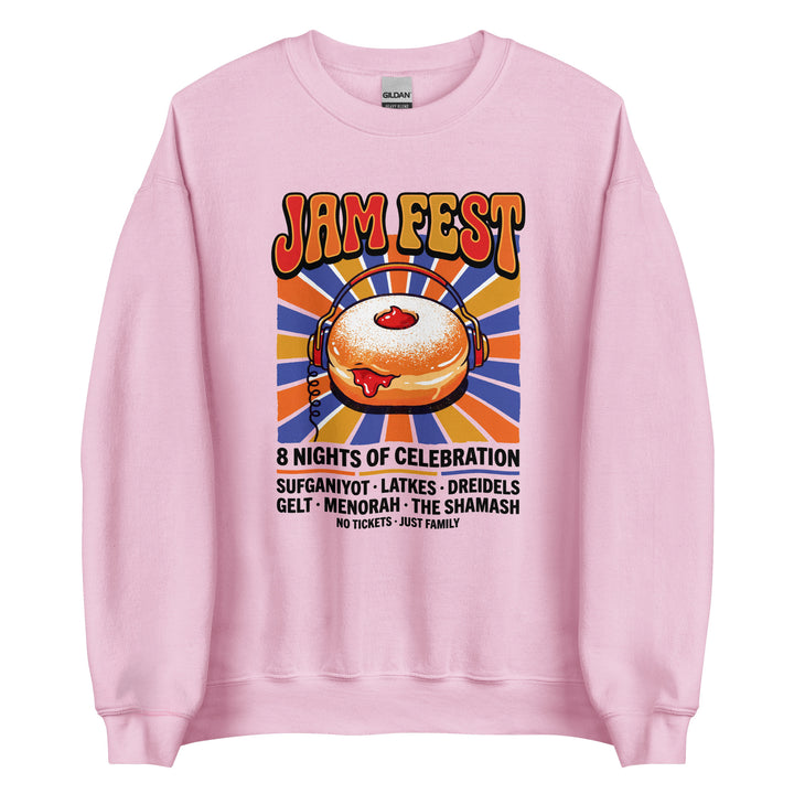 Jam Fest 8 Nights Jewish pride sweatshirt in Light Pink - close-up