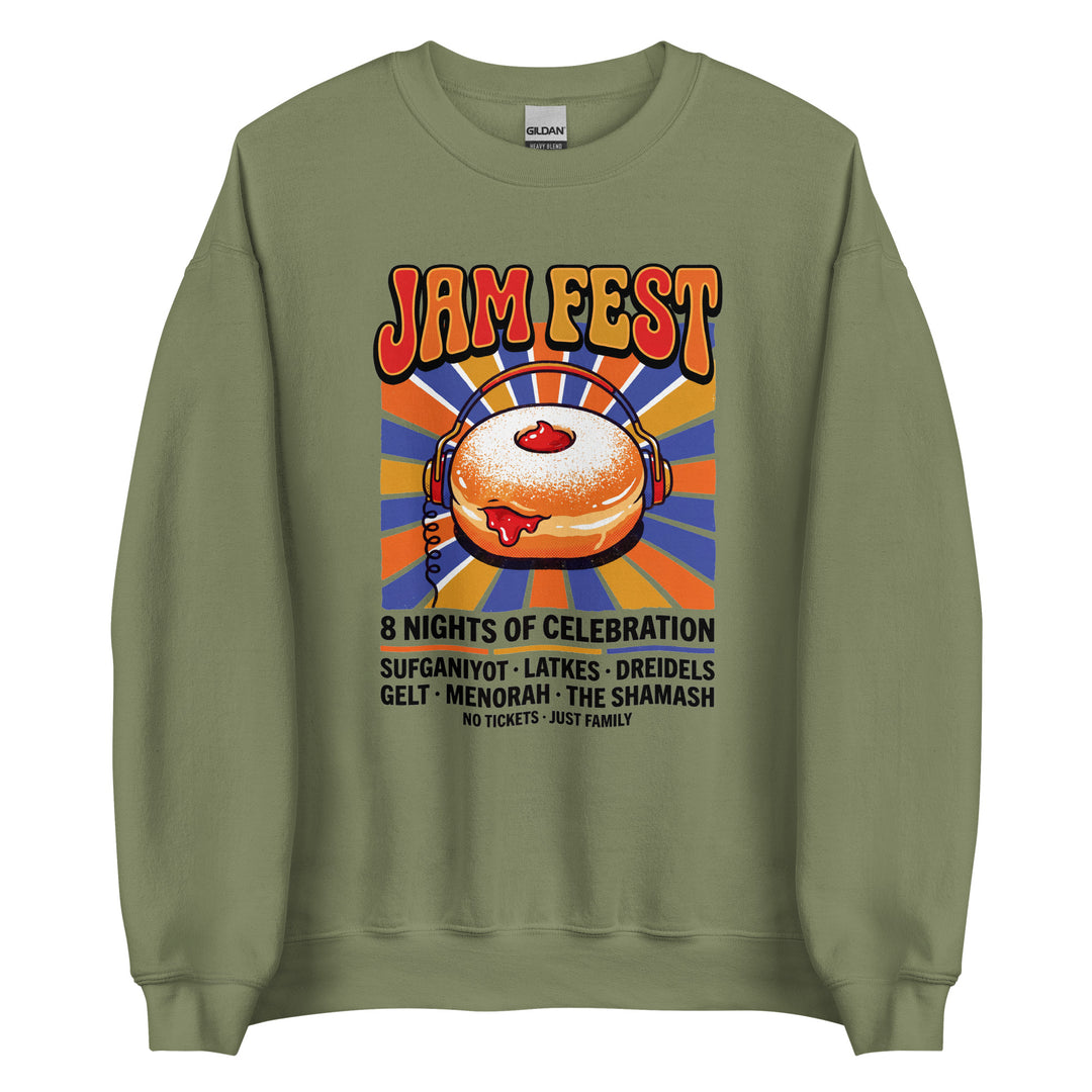 Jam Fest 8 Nights Jewish pride sweatshirt in Military Green - flat lay