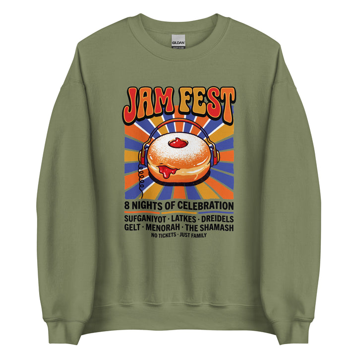 Jam Fest 8 Nights Jewish pride sweatshirt in Military Green - flat lay
