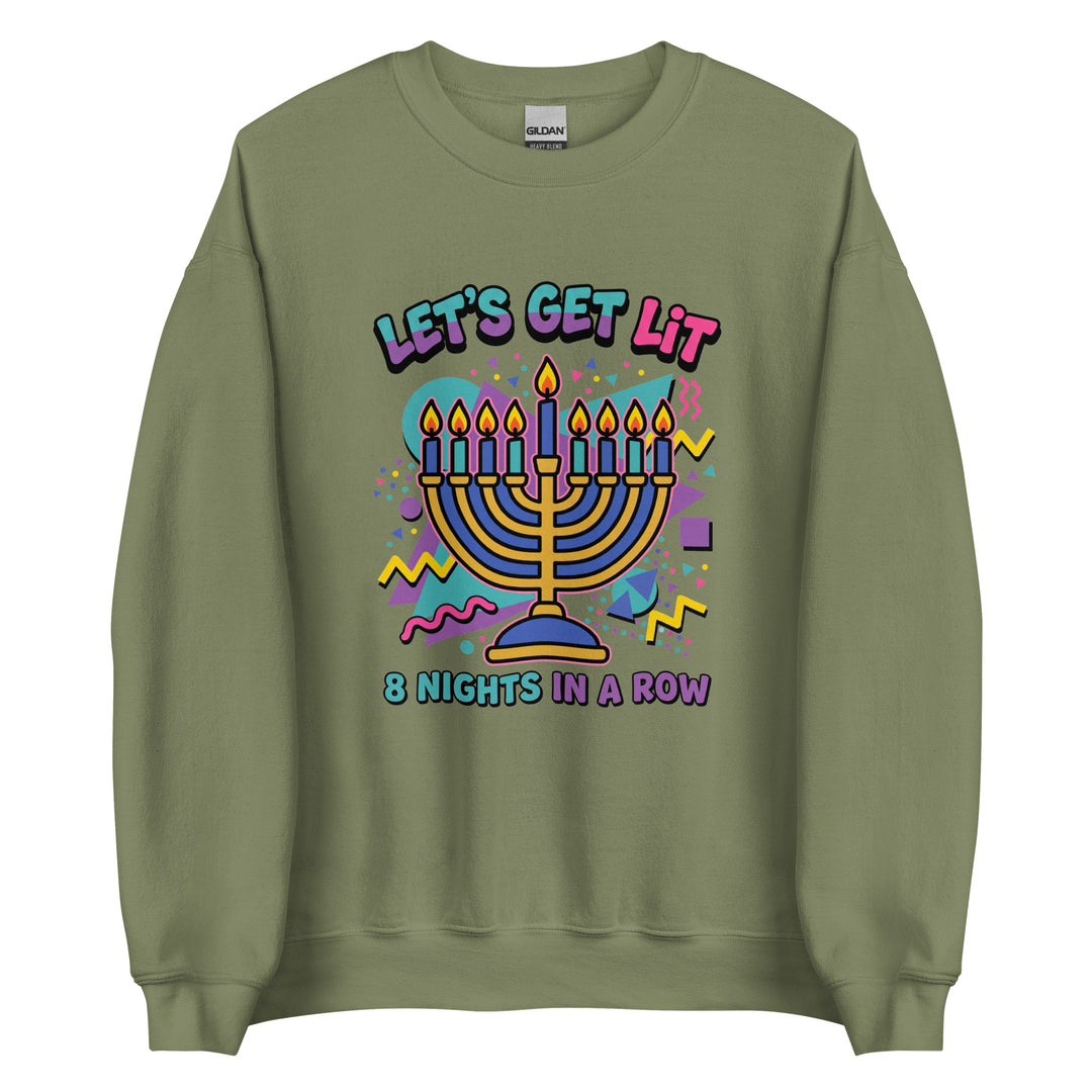 Lets Get Lit 90s Jewish pride sweatshirt in Military Green - close-up