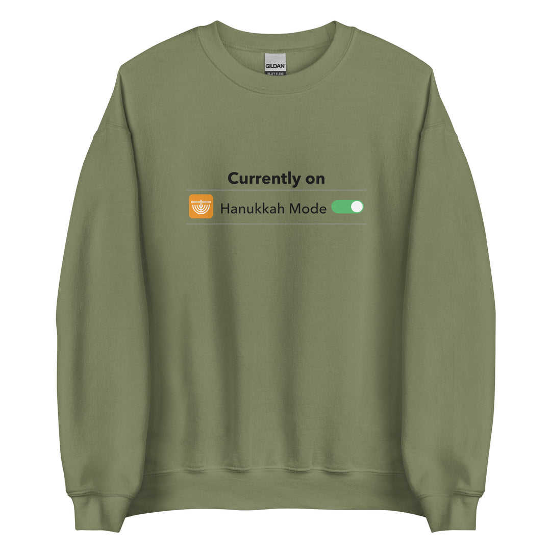 Hanukkah Mode Jewish pride sweatshirt in Military Green - side view