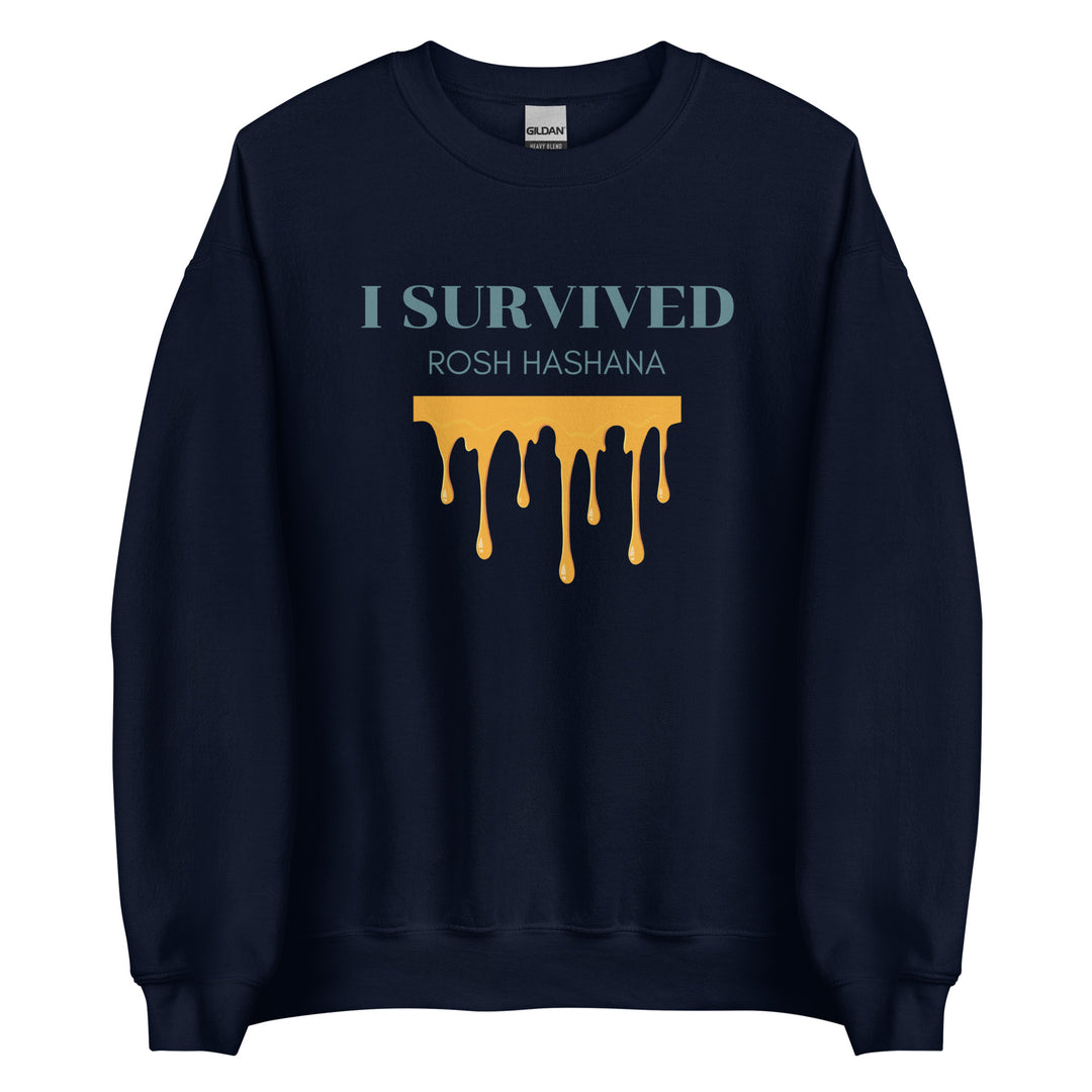 I Survived Rosh HaShana Jewish pride sweatshirt in Navy - detail view
