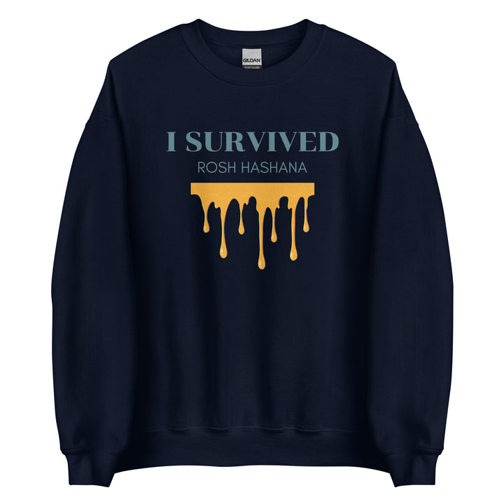 I Survived Rosh HaShana Jewish pride sweatshirt in Navy - detail view