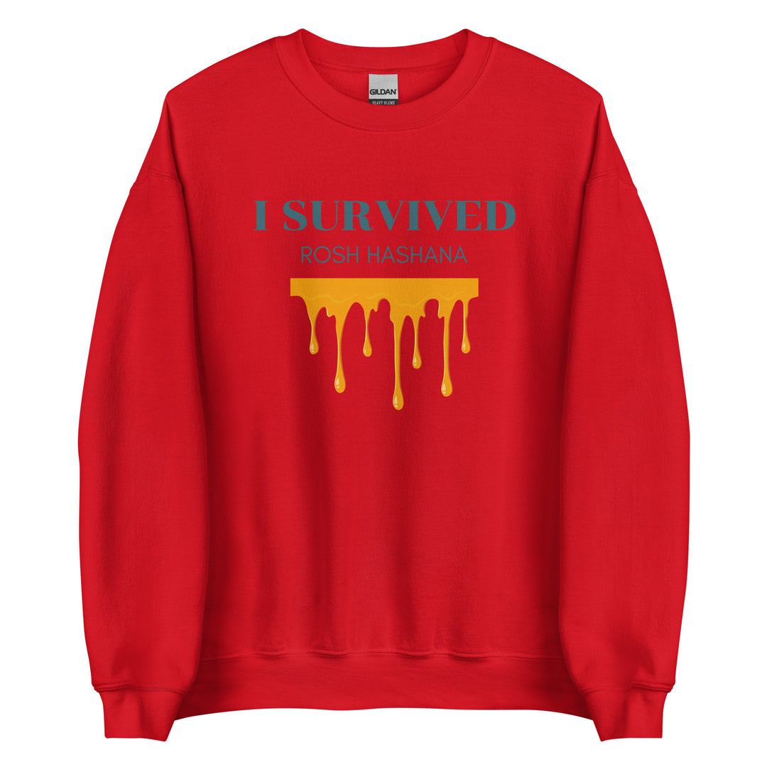I Survived Rosh HaShana Jewish pride sweatshirt in Red - close-up