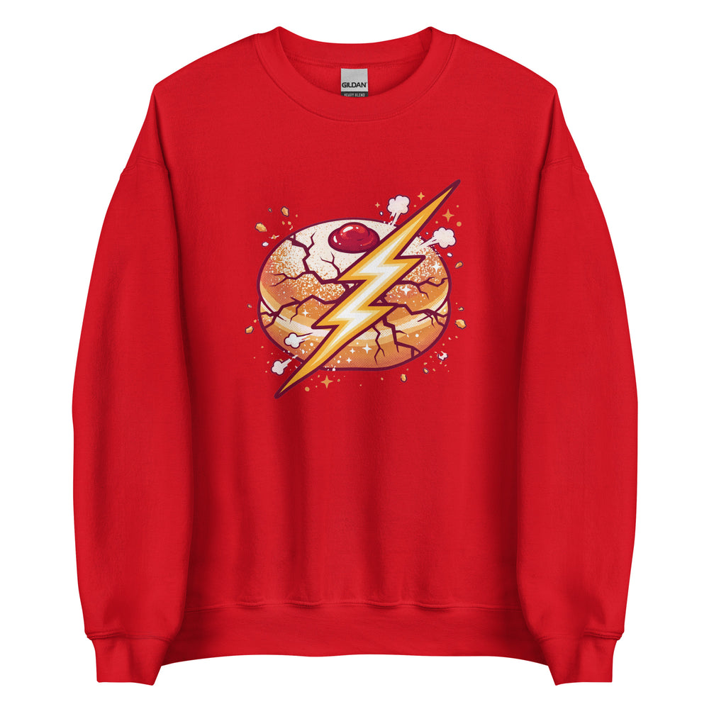 Sufganiyah Lightning Jewish pride sweatshirt in Red - back view