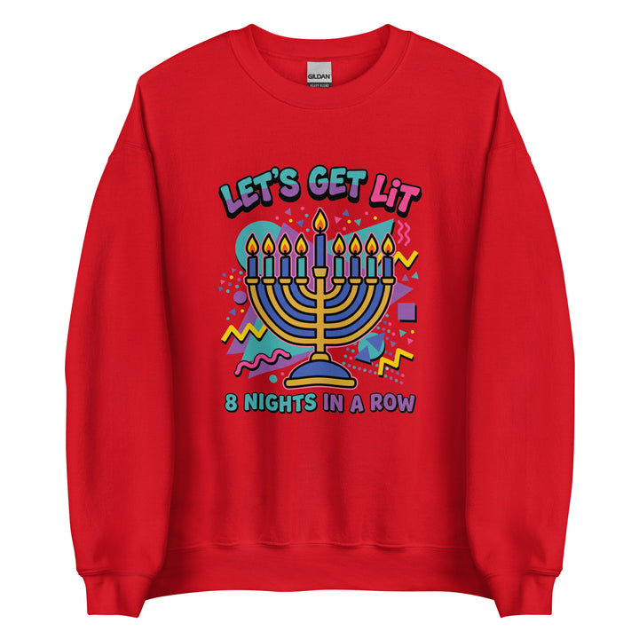 Lets Get Lit 90s Jewish pride sweatshirt in Red - front view