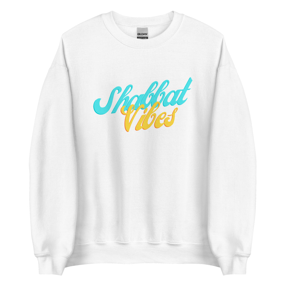 Shabbat Vibes Jewish pride sweatshirt in White - flat lay