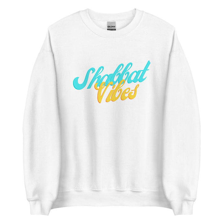 Shabbat Vibes Jewish pride sweatshirt in White - flat lay