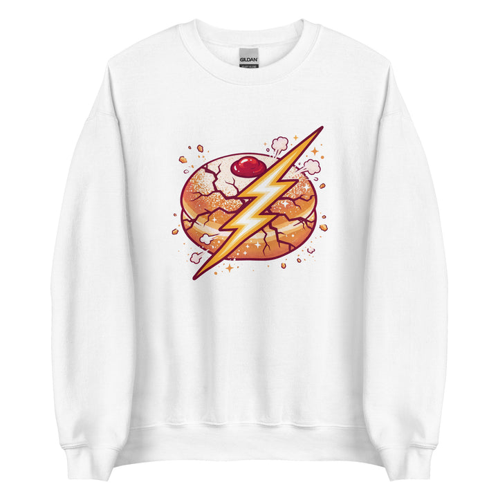 Sufganiyah Lightning Jewish pride sweatshirt in White - flat lay