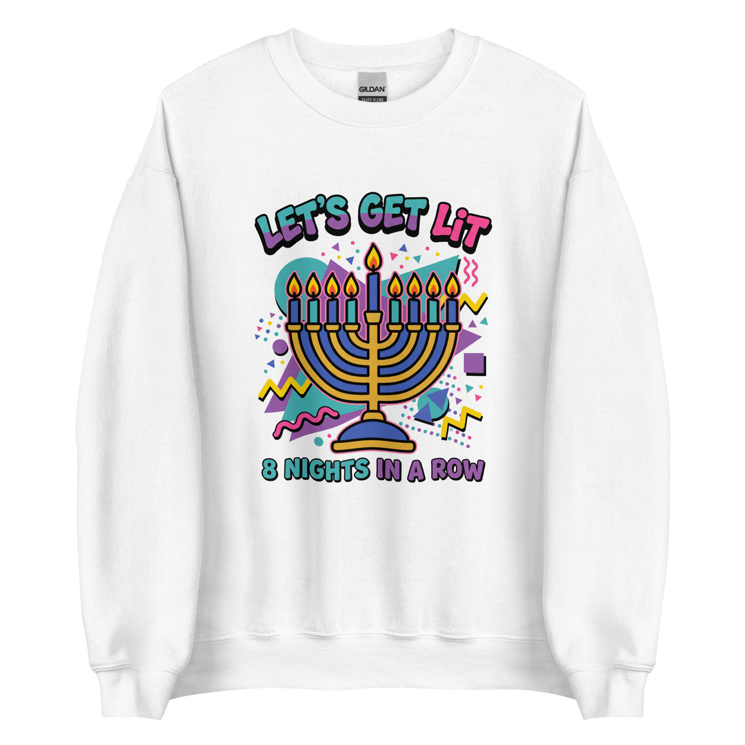 Lets Get Lit 90s Jewish pride sweatshirt in White - lifestyle shot
