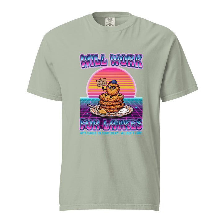 Will Work for Latkes 80s Jewish pride t-shirt in Bay - folded view