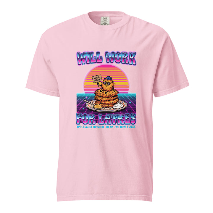 Will Work for Latkes 80s Jewish pride t-shirt in Blossom - detail view