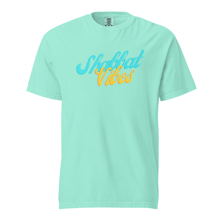 Shabbat Vibes Jewish pride t-shirt in Chalky Mint - folded view