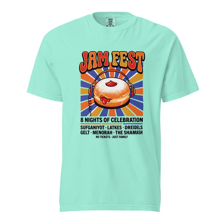 Jam Fest 8 Nights Jewish pride t-shirt in Chalky Mint - front view