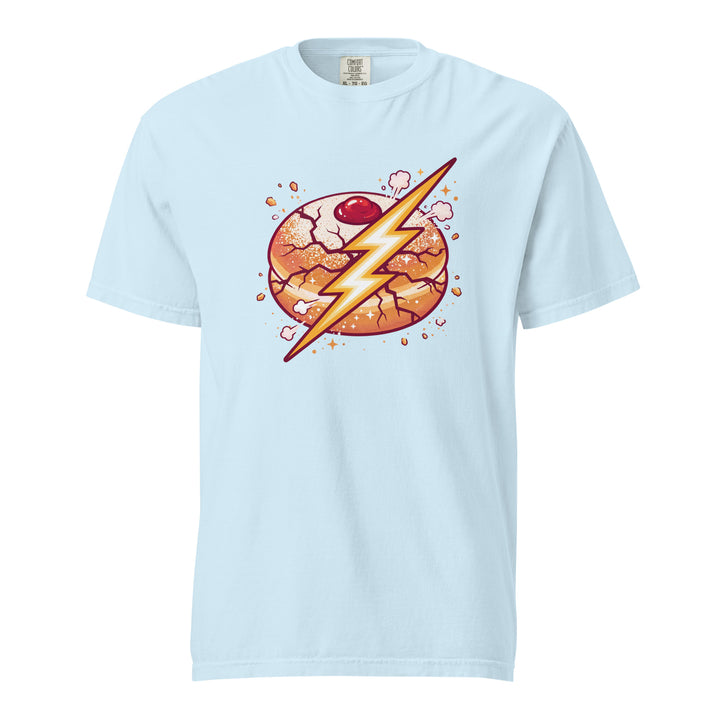 Sufganiyah Lightning Jewish pride t-shirt in Chambray - close-up