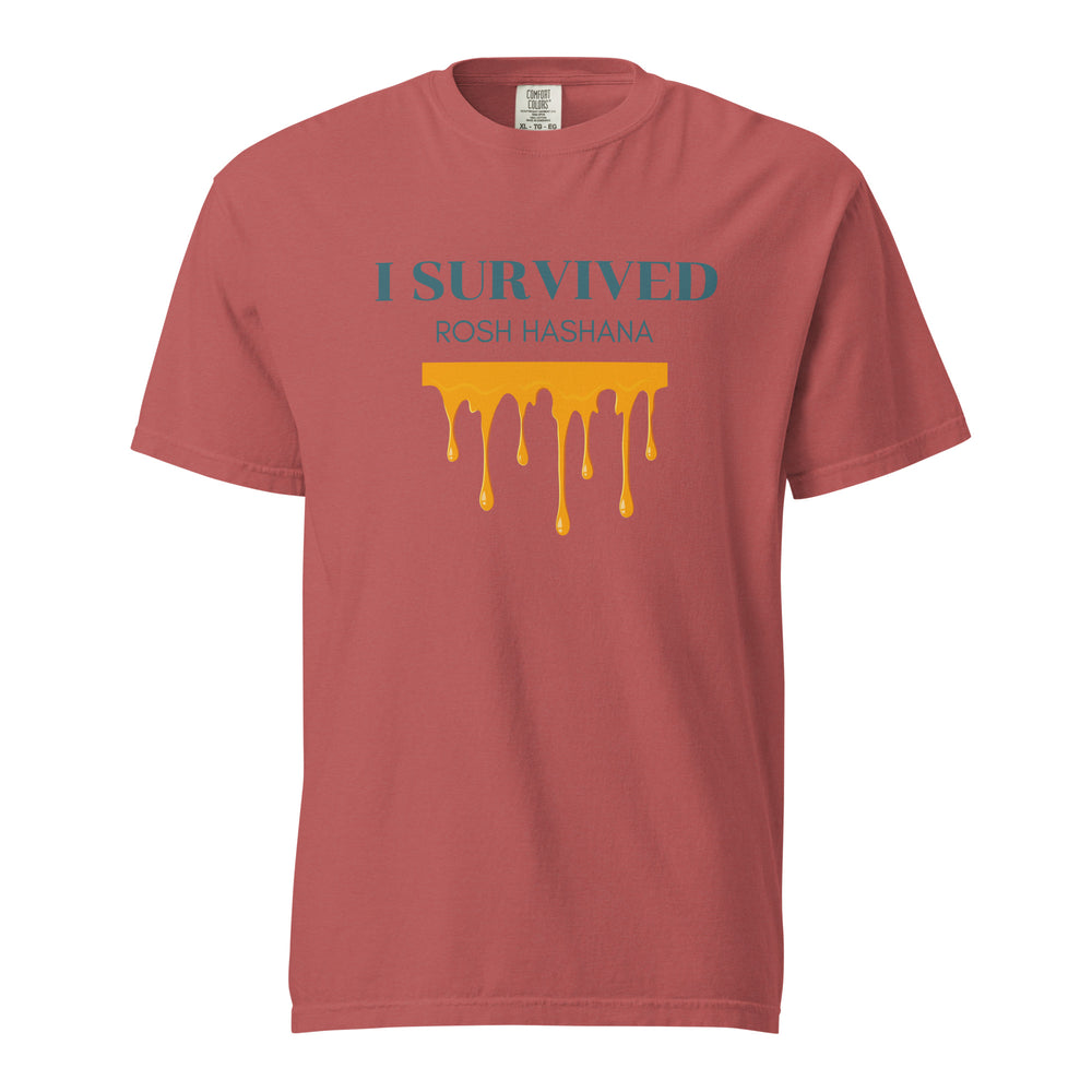 I Survived Rosh HaShana Jewish pride t-shirt in Crimson - back view
