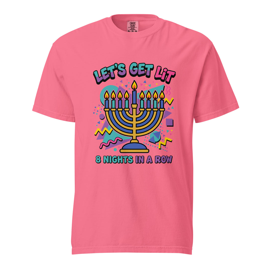 Lets Get Lit 90s Jewish pride t-shirt in Crunchberry - lifestyle shot