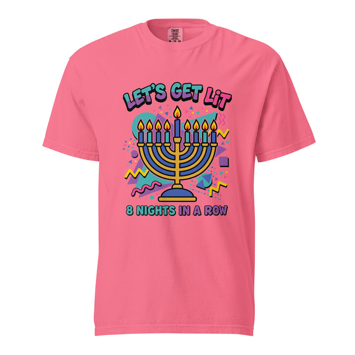 Lets Get Lit 90s Jewish pride t-shirt in Crunchberry - lifestyle shot