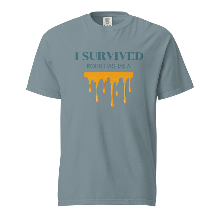 I Survived Rosh HaShana Jewish pride t-shirt in Ice Blue - detail view