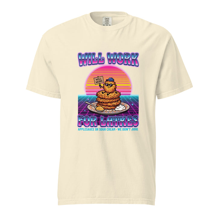 Will Work for Latkes 80s Jewish pride t-shirt in Ivory - flat lay