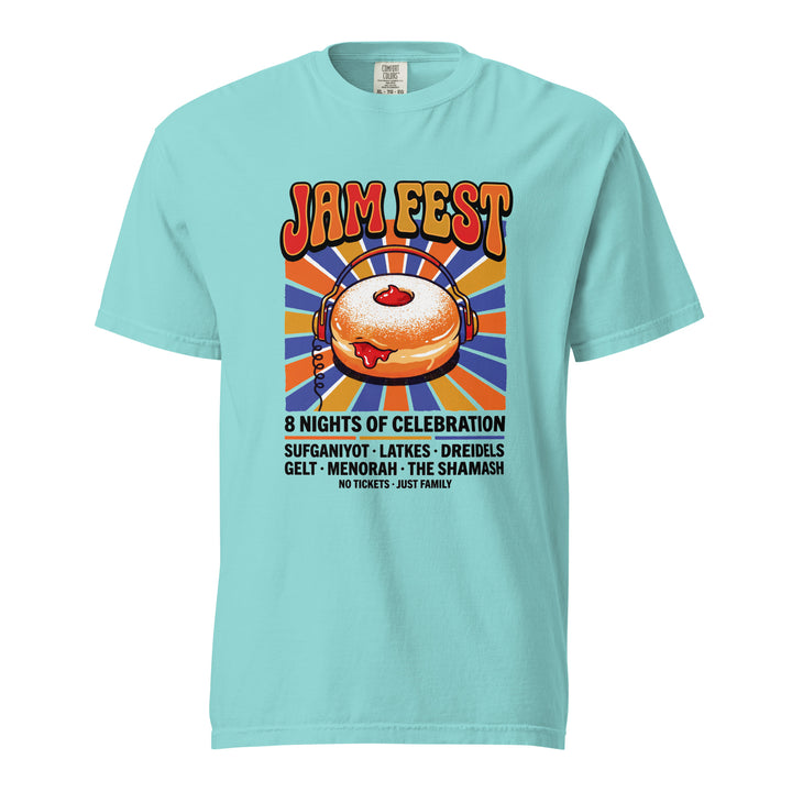Jam Fest 8 Nights Jewish pride t-shirt in Lagoon Blue - side view