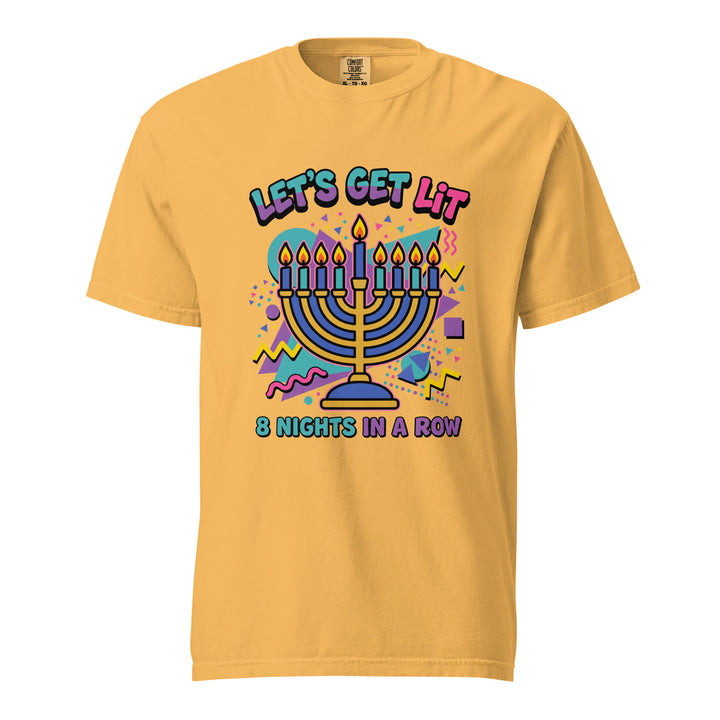 Lets Get Lit 90s Jewish pride t-shirt in Mustard - front view