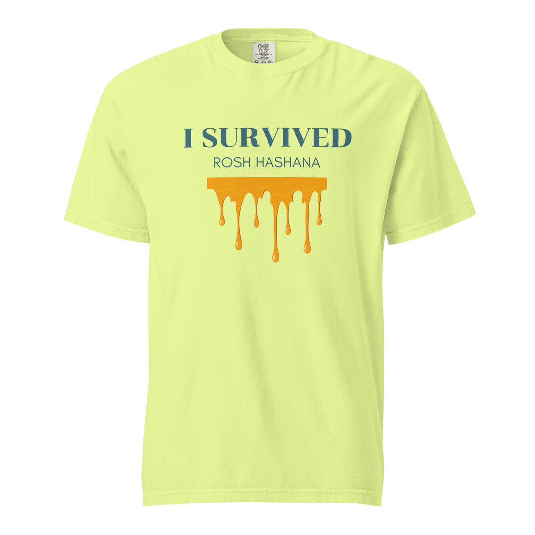I Survived Rosh HaShana Jewish pride t-shirt in Neon Lemon - close-up