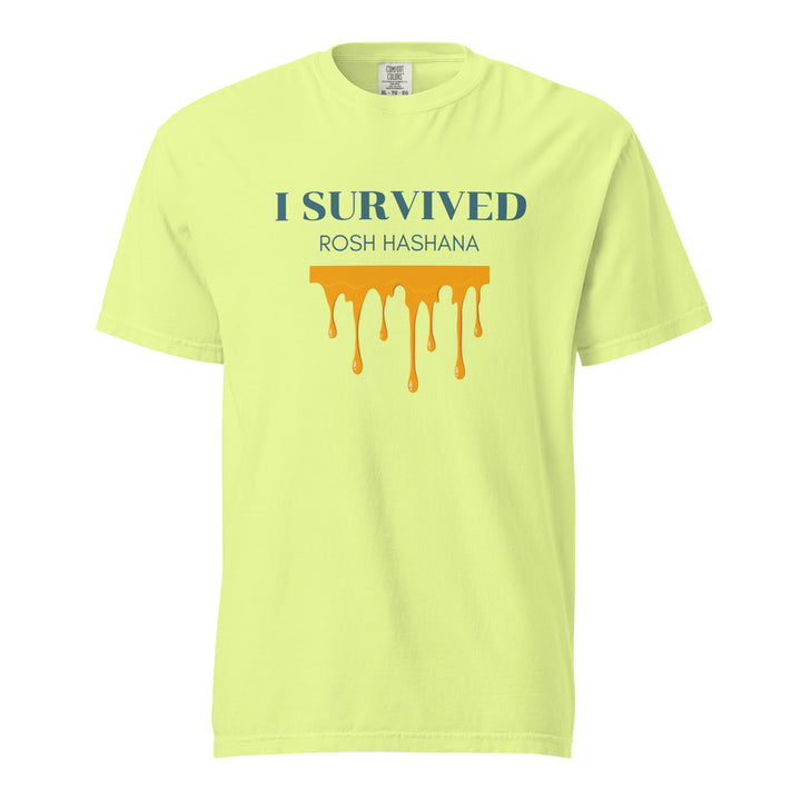 I Survived Rosh HaShana Jewish pride t-shirt in Neon Lemon - close-up