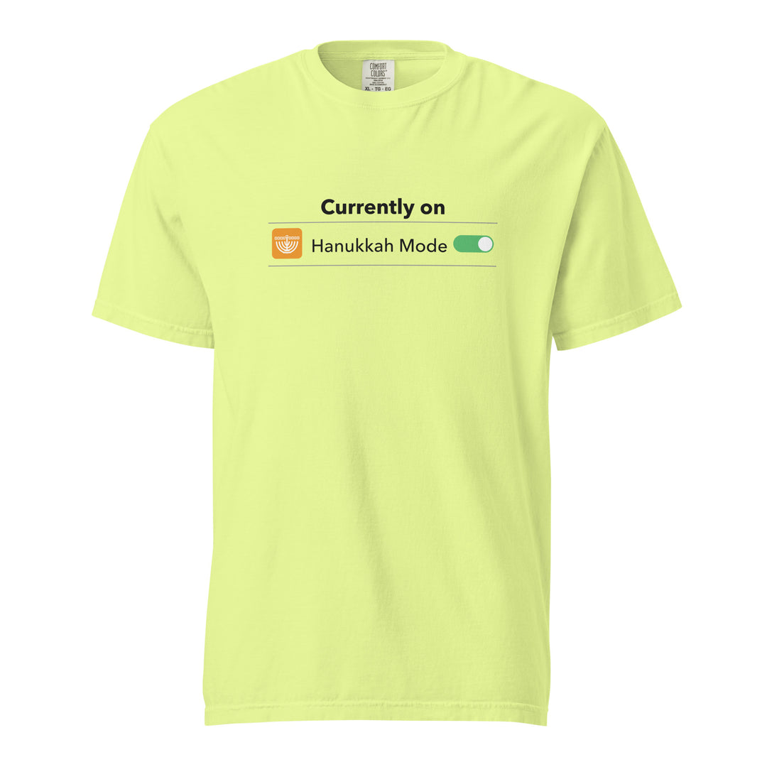 Hanukkah Mode Jewish pride t-shirt in Neon Lemon - close-up
