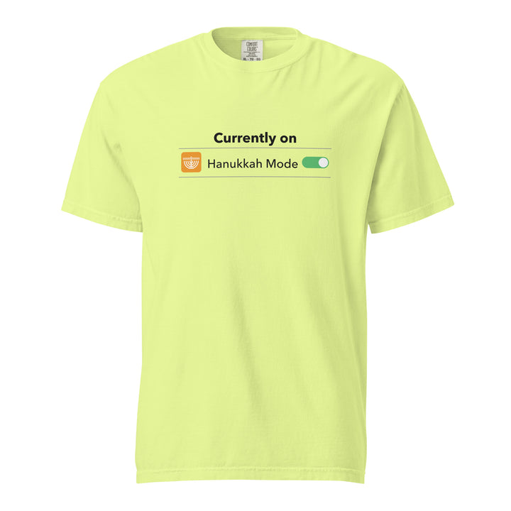 Hanukkah Mode Jewish pride t-shirt in Neon Lemon - close-up