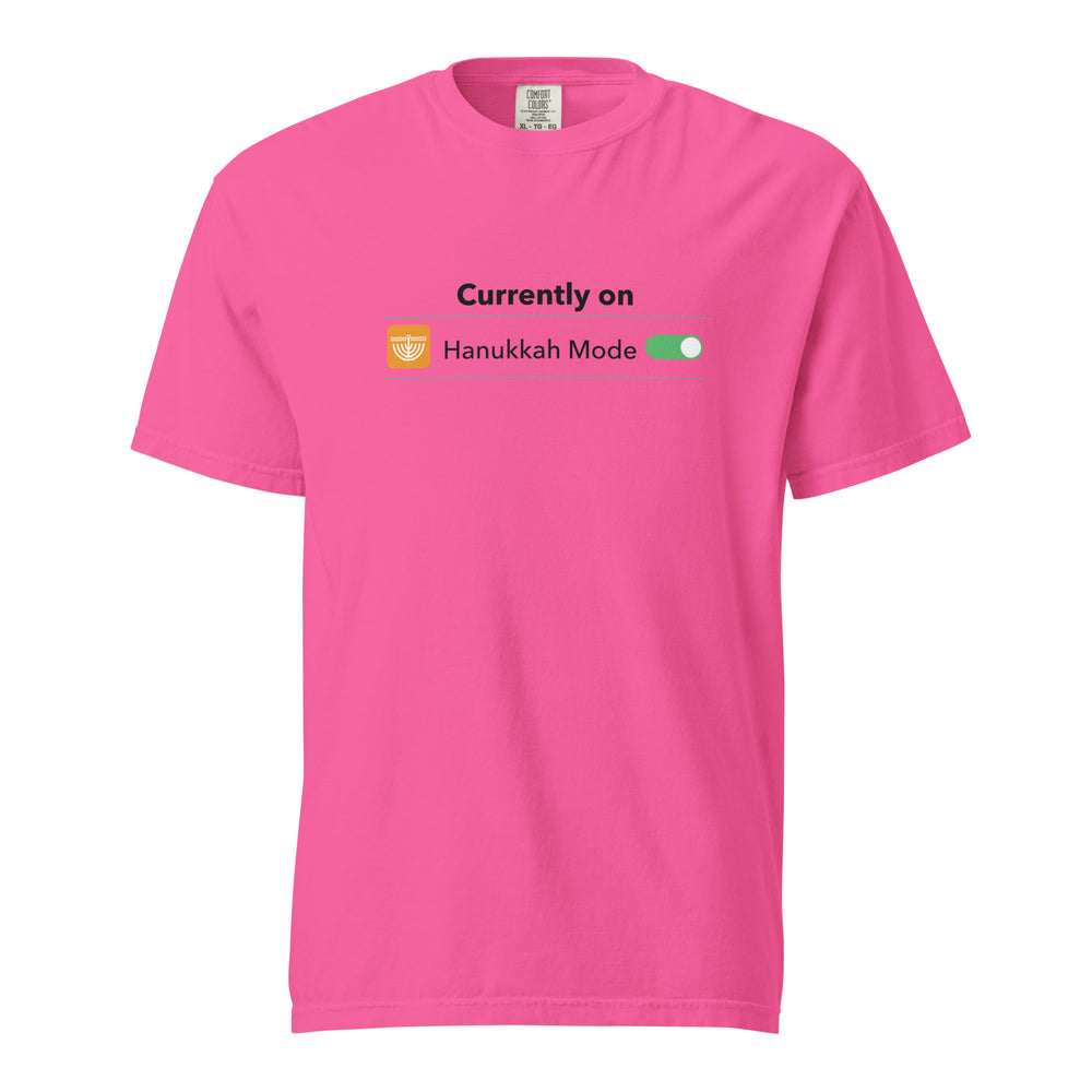 Hanukkah Mode Jewish pride t-shirt in Neon Pink - back view