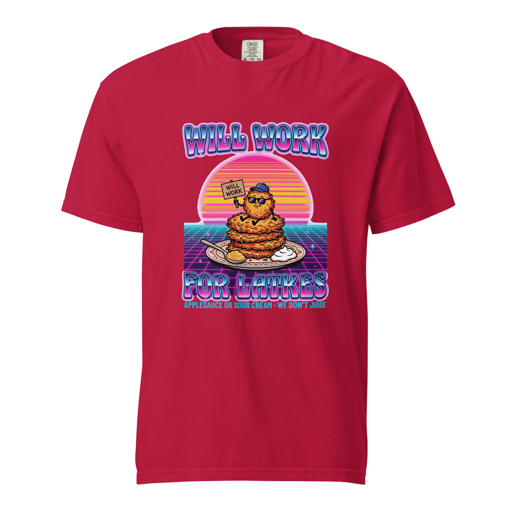 Will Work for Latkes 80s Jewish pride t-shirt in Red - back view