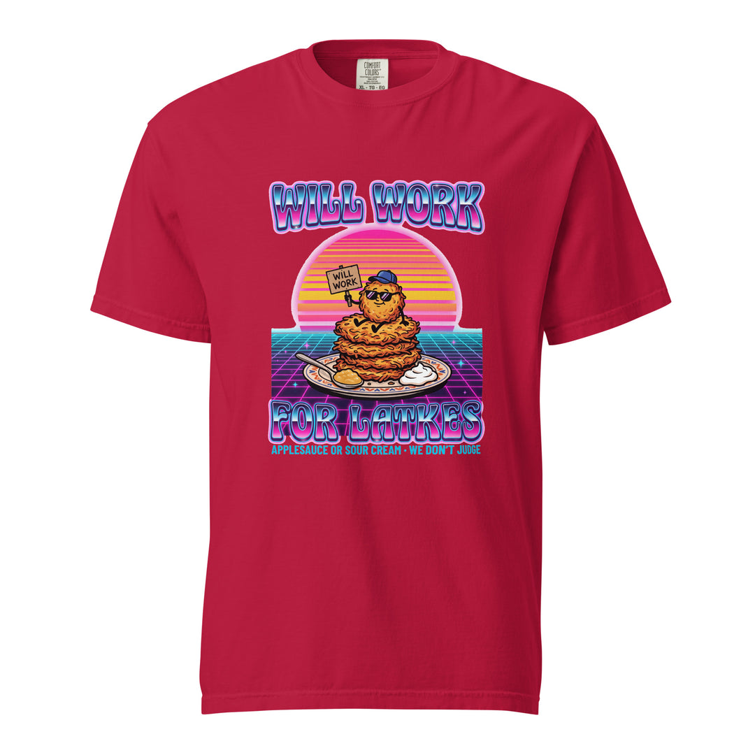 Will Work for Latkes 80s Jewish pride t-shirt in Red - back view