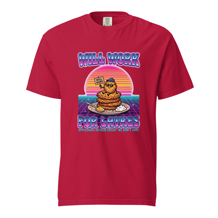 Will Work for Latkes 80s Jewish pride t-shirt in Red - back view