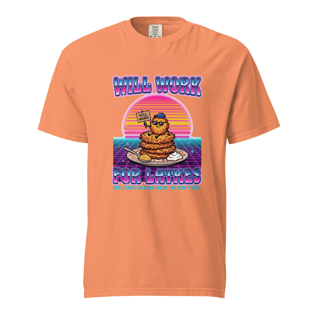 Will Work for Latkes 80s Jewish pride t-shirt in Terracotta - side view