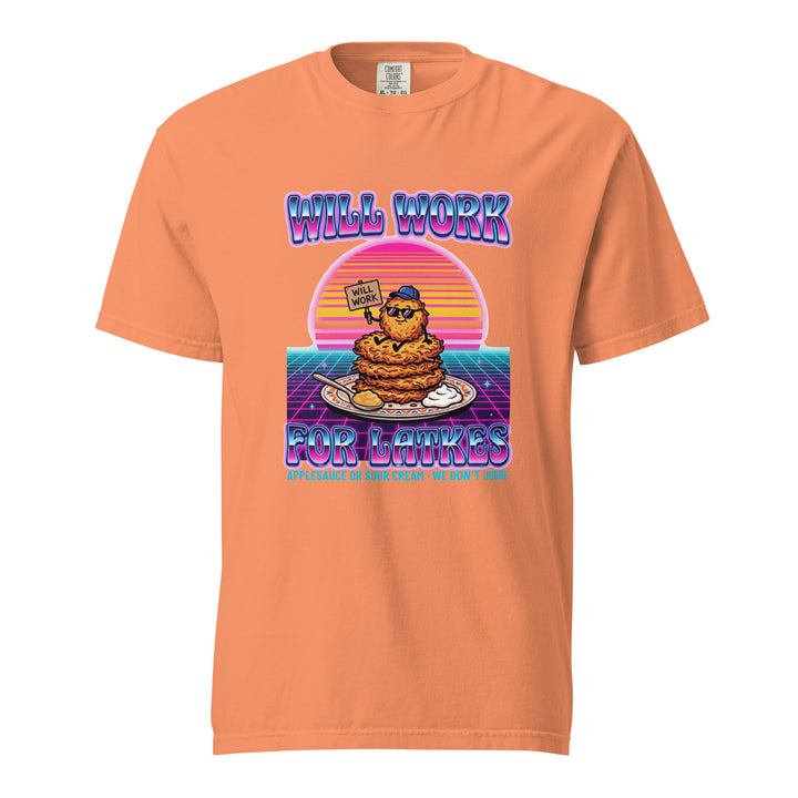 Will Work for Latkes 80s Jewish pride t-shirt in Terracotta - side view