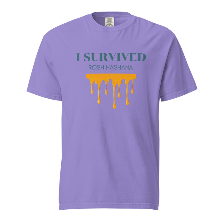 I Survived Rosh HaShana Jewish pride t-shirt in Violet - flat lay