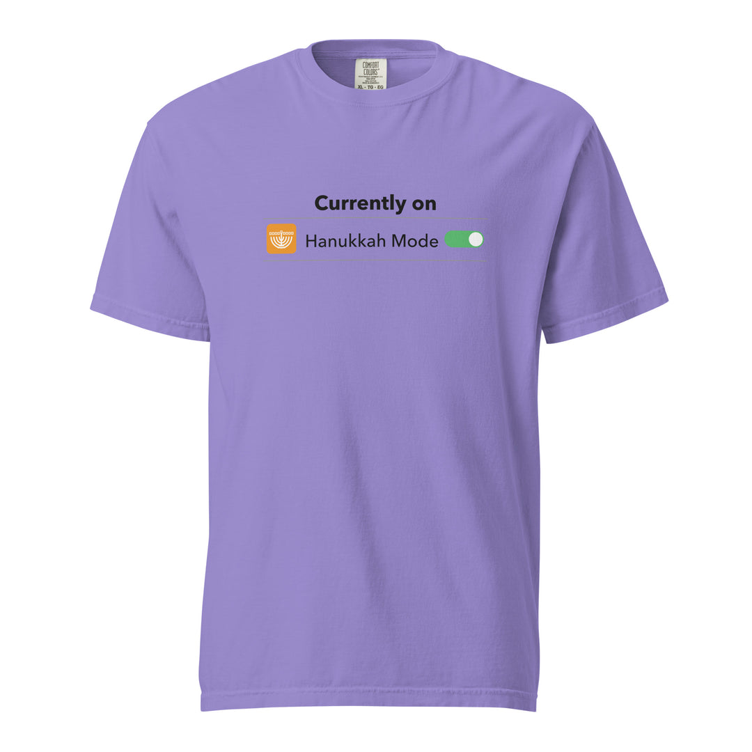 Hanukkah Mode Jewish pride t-shirt in Violet - close-up