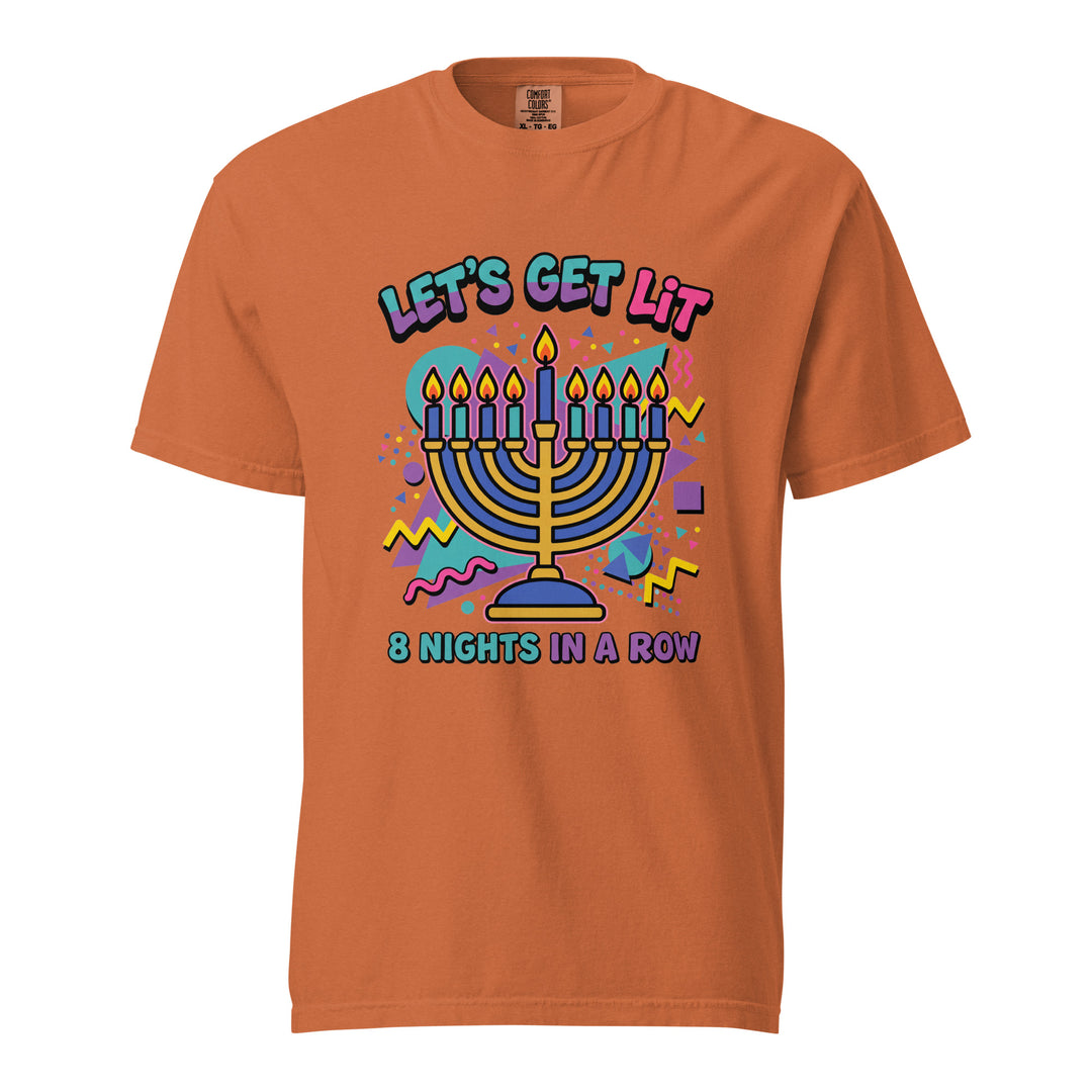 Lets Get Lit 90s Jewish pride t-shirt in Yam - close-up