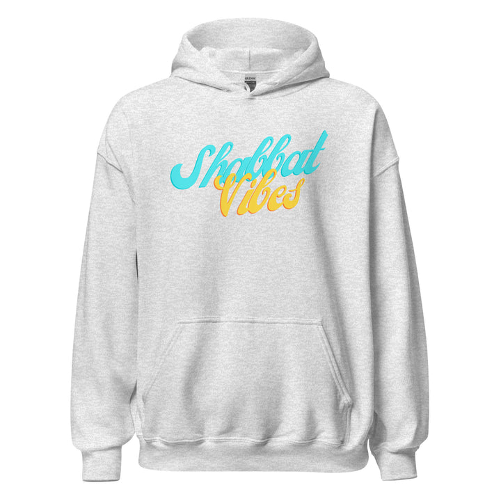 Shabbat Vibes Jewish pride hoodie in Ash - close-up