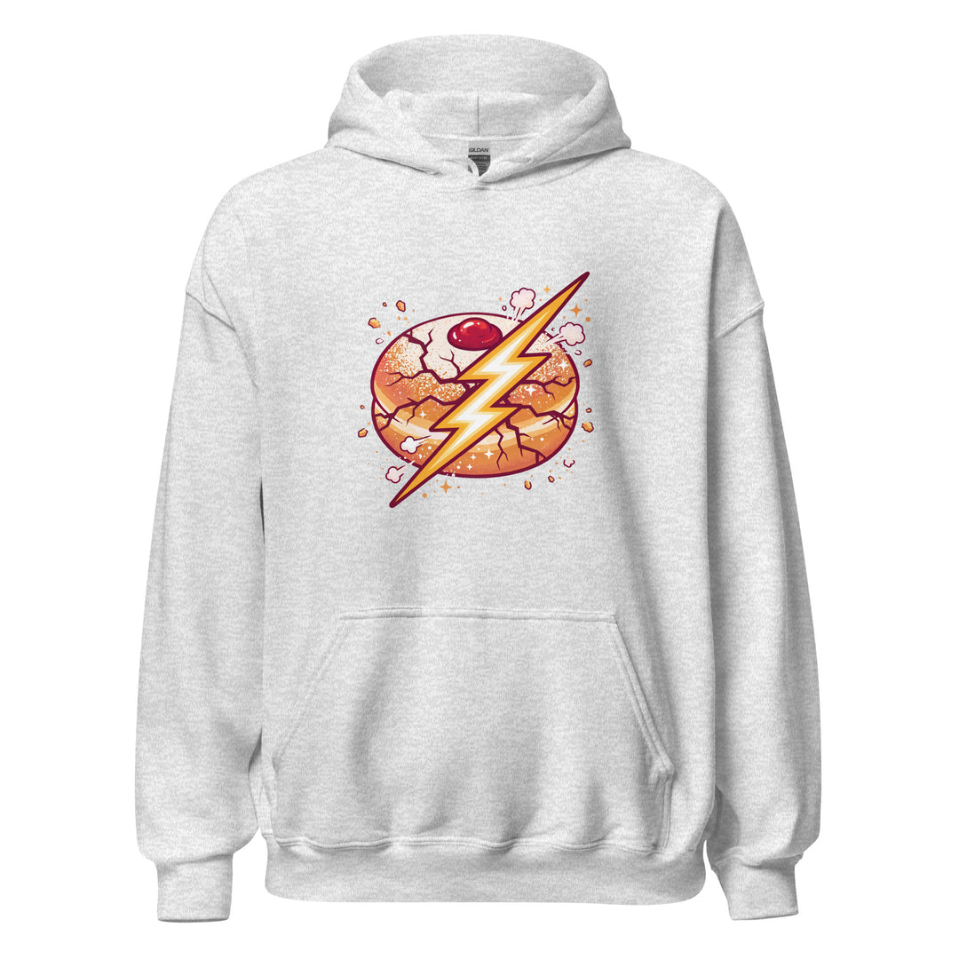 Sufganiyah Lightning Jewish pride hoodie in Ash - close-up