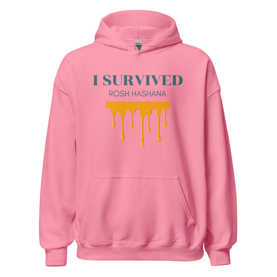 I Survived Rosh HaShana Jewish pride hoodie in Azalea - side view