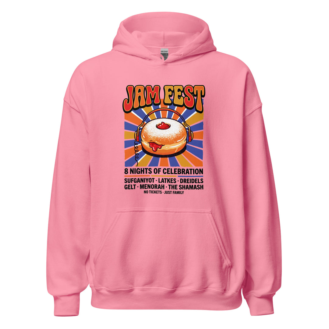 Jam Fest 8 Nights Jewish pride hoodie in Azalea - folded view