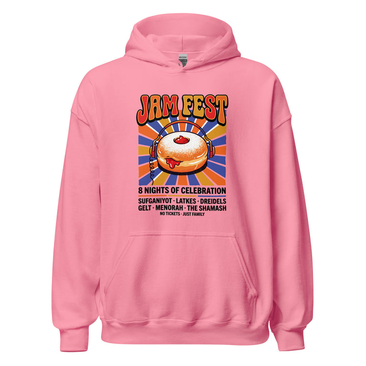 Jam Fest 8 Nights Jewish pride hoodie in Azalea - folded view